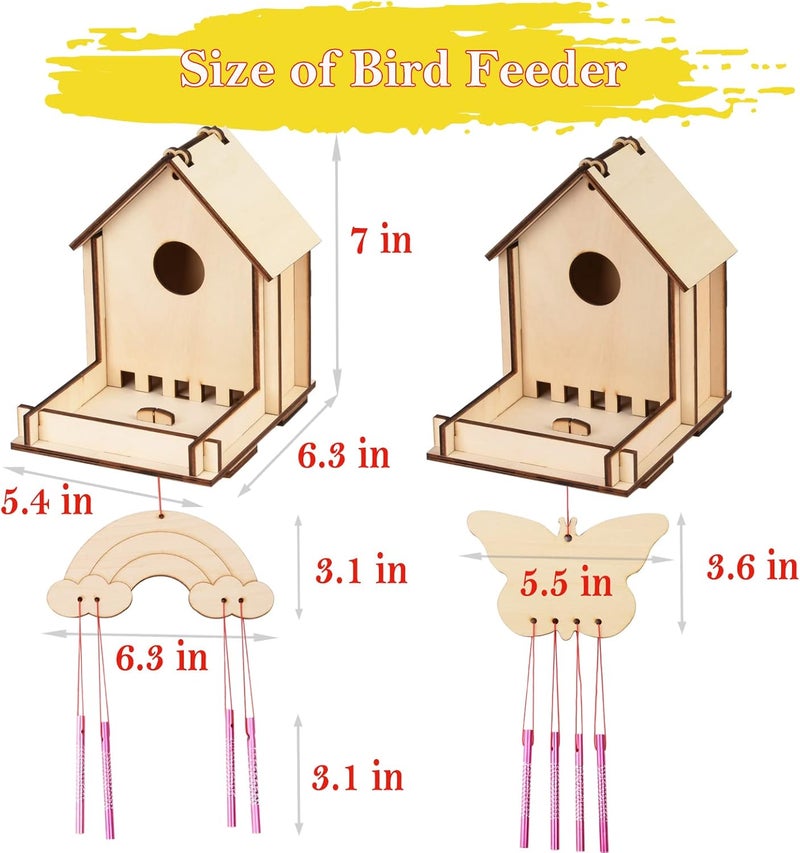 THWAS-LIGHT Crafts for Kids Ages 8-12 -Make Your Own Bird Feeder Wind Chime Kit with Diamond Stickers - 2 Pack Unfinished Wood DIY Kids STEM Painting Activities Crafts Outdoor Toys for Boys Girls Ages 6-8 3-5 - Image 2